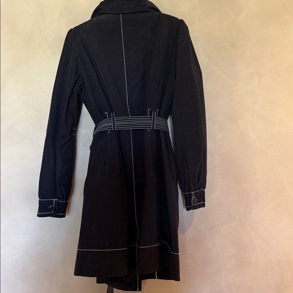 Espait Black Trench Coat with Hood and Belt size L - Picture 3 of 6